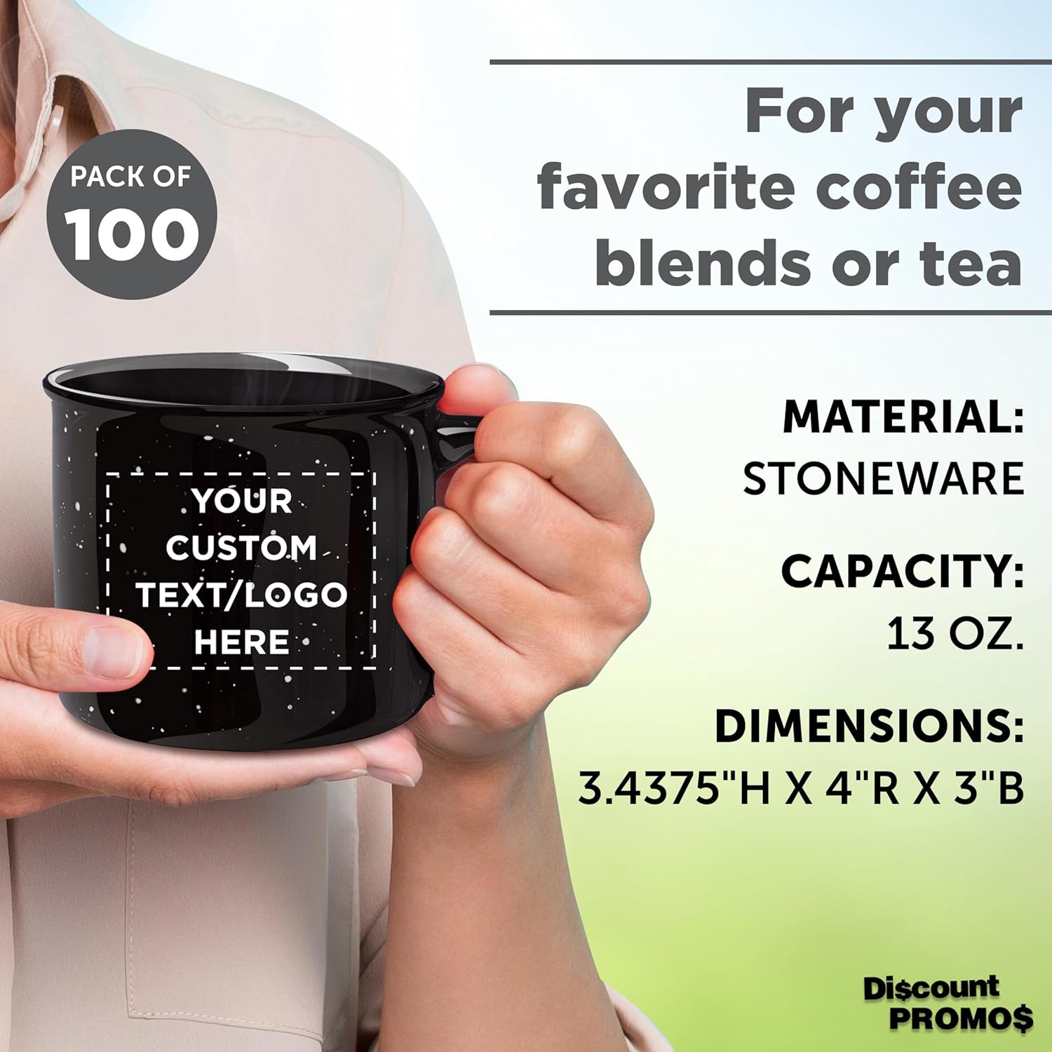DISCOUNT PROMOS Custom Ceramic Campfire Coffee Mugs 13 oz. Set of 100, Personalized Bulk Pack