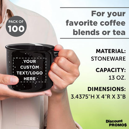 DISCOUNT PROMOS Custom Ceramic Campfire Coffee Mugs 13 oz. Set of 100, Personalized Bulk Pack