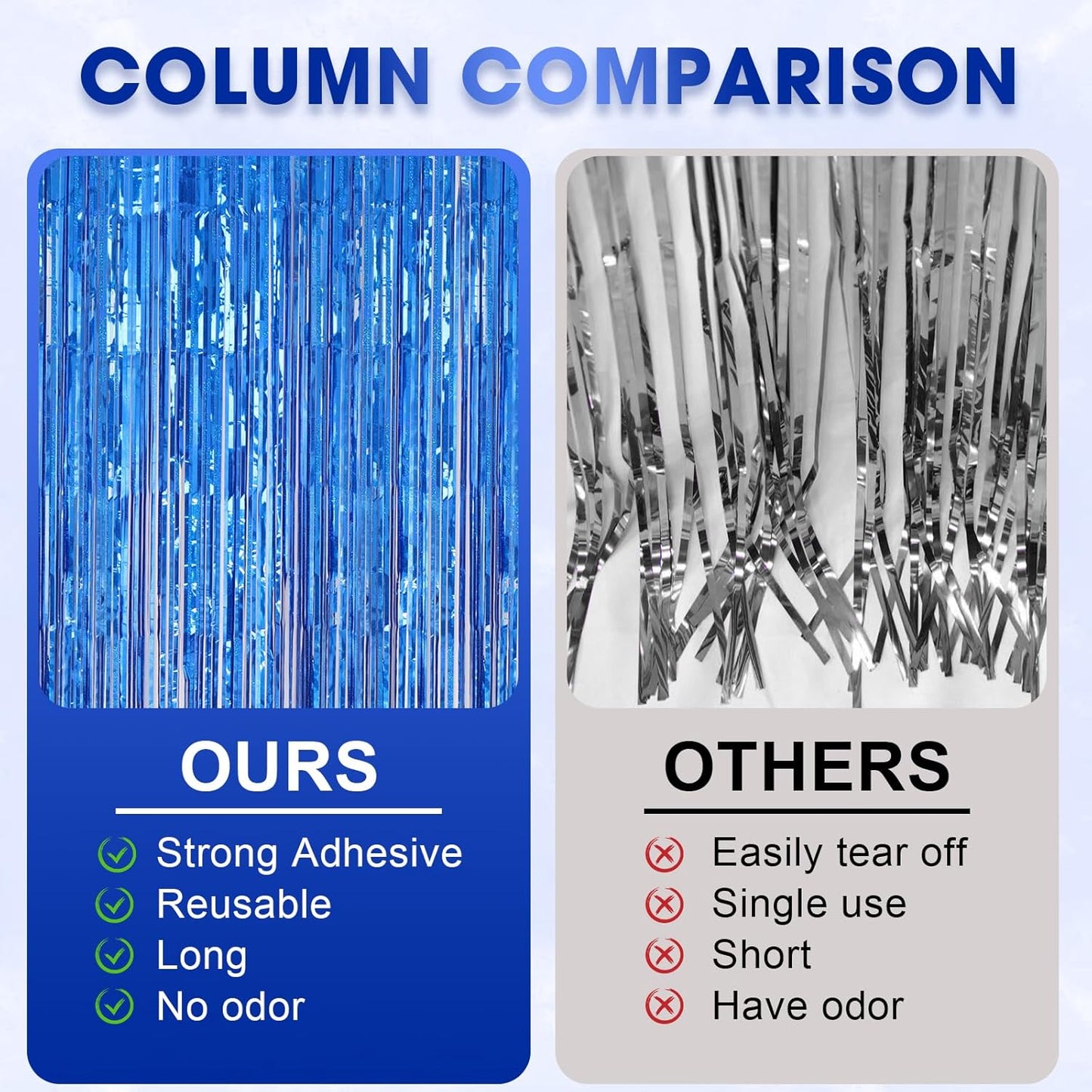 3 Pack 3.3 x 8.2 ft Laser Blue Foil Fringe Backdrop Curtains, Tinsel Streamers Birthday Party