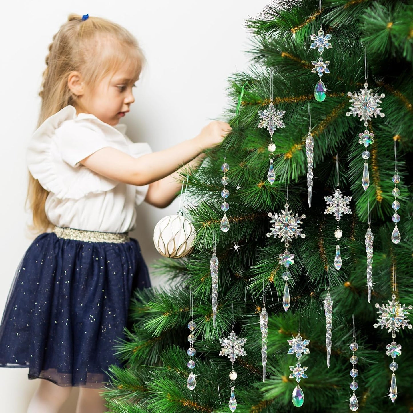 32pcs Christmas Decoration Crystal Ornaments - Iridescent Christmas Tree Ornaments Acrylic