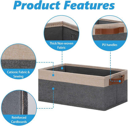GhvyenntteS Small Fabric Storage Bins 6 Pack, 11.8" x 7.87" x 5.11" Storage Basket with Leather