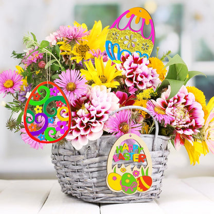 80PCS Wooden Easter Ornaments to Paint, 10 Styles DIY Blank Unfinished Wood Egg Cutouts Ornament