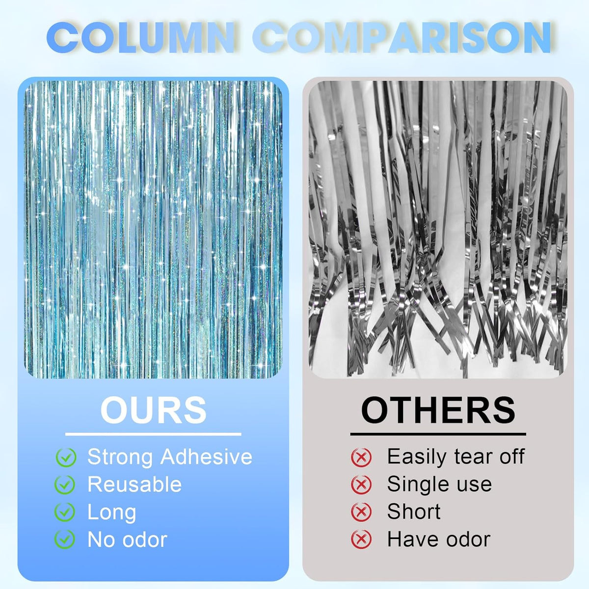 3 Pack 3.3 x 8.2 ft Laser Blue Foil Fringe Backdrop Curtains, Tinsel Streamers Party Decorations