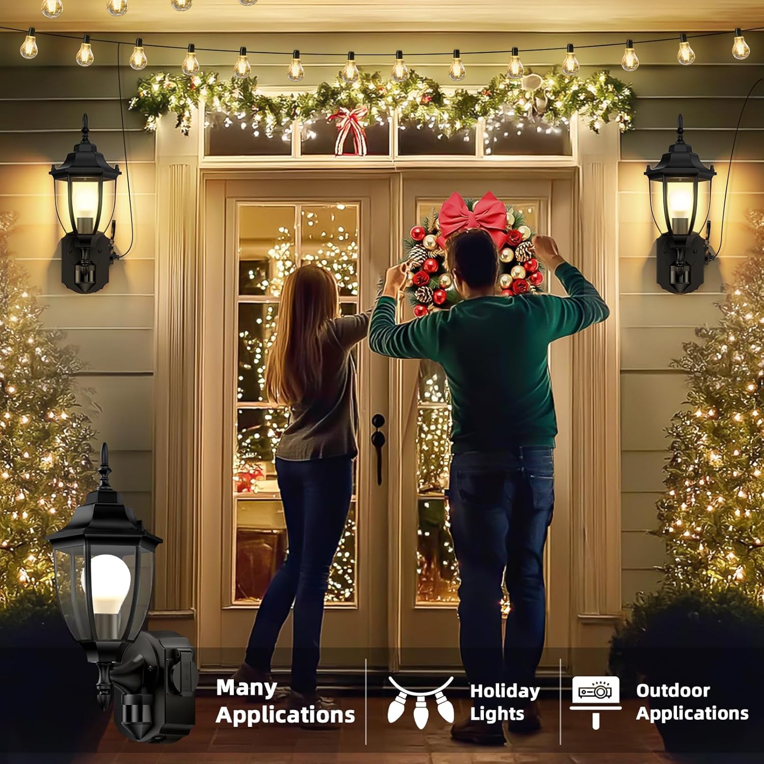 2 Pack Porch Lights Outdoor with Outlet, Motion Sensor Outdoor Wall Lights, Updated Dusk to Dawn