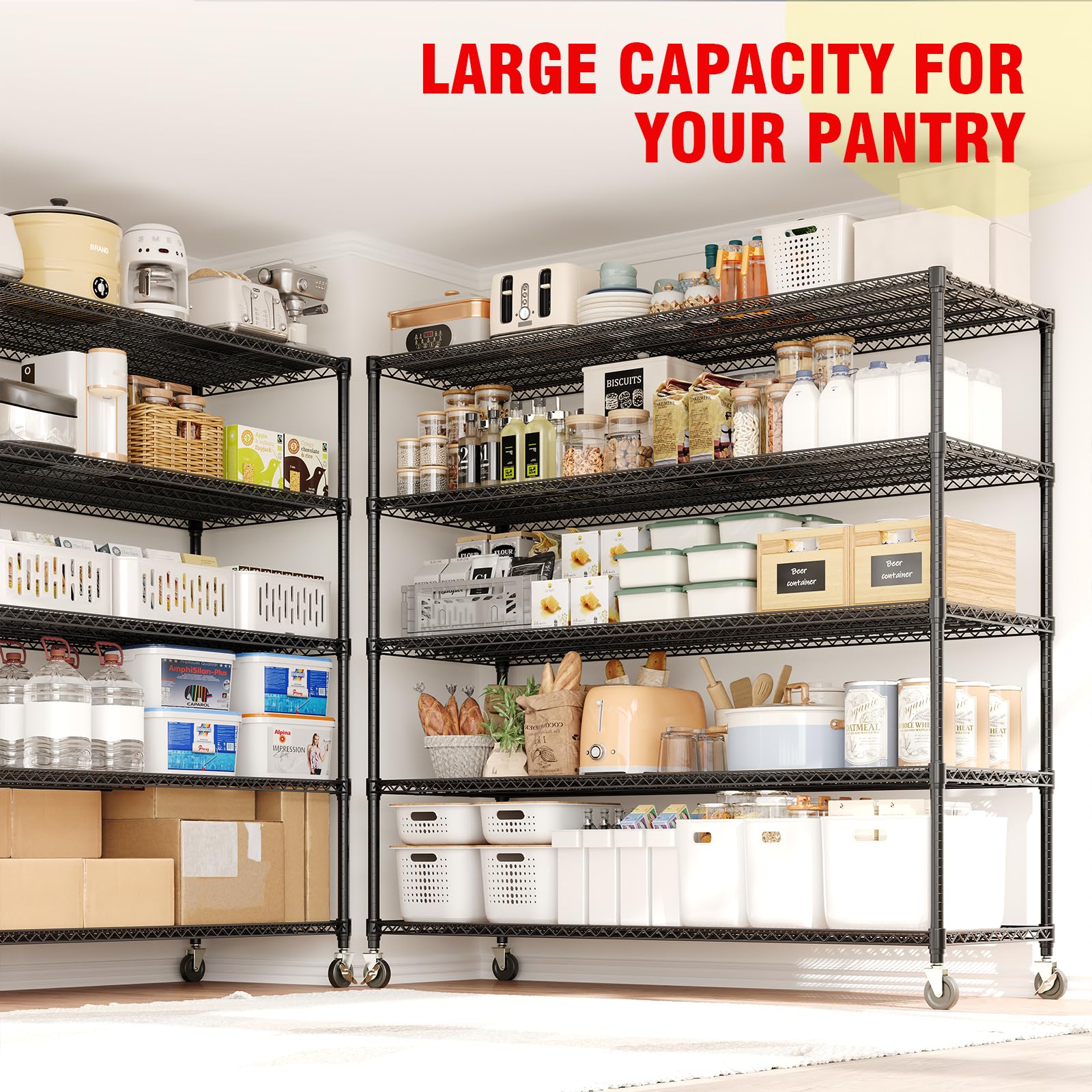 Garvee 5-Tier Storage Shelves Metal Shelving Units with Wheels for Garage