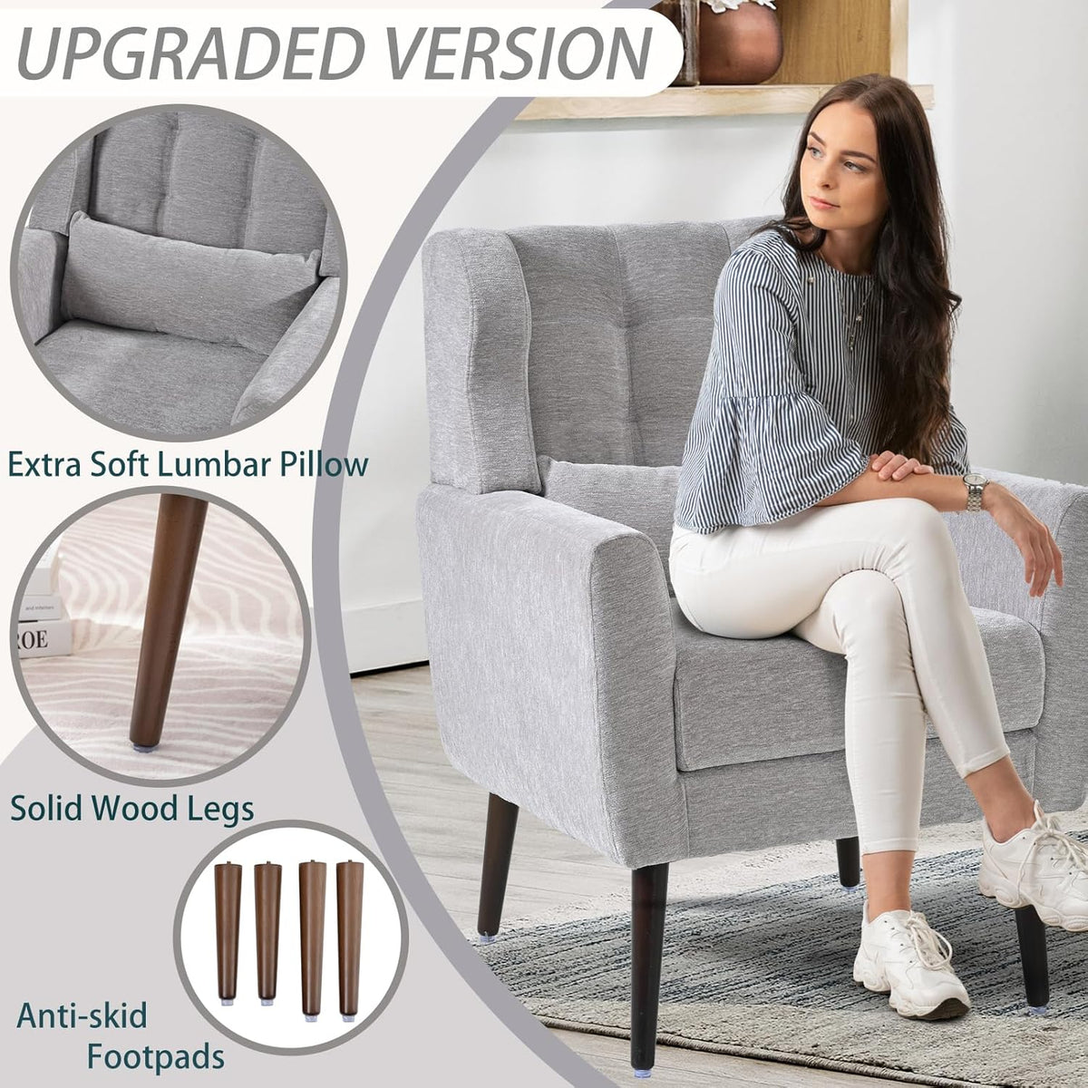 Accent Chair Set of 2, Upholstered Armchair with Pillow, Fabric Single Sofa Chair with Lounge Seat