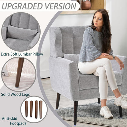 Accent Chair Set of 2, Upholstered Armchair with Pillow, Fabric Single Sofa Chair with Lounge Seat