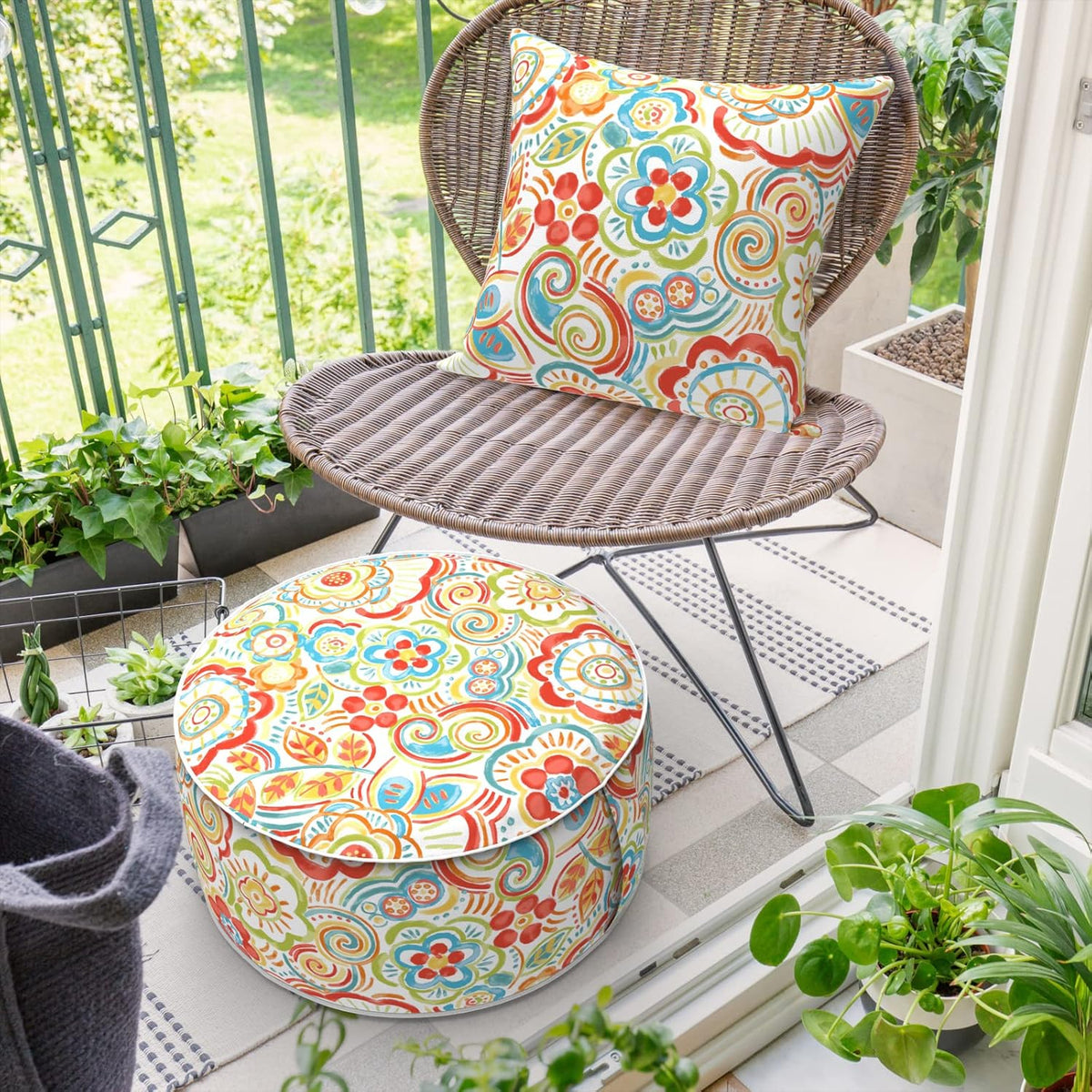 Inflatable Ottoman Stool D21 xH9 for Outdoor/Indoor Use, Water Repellent Patio Foot Rest Stool with