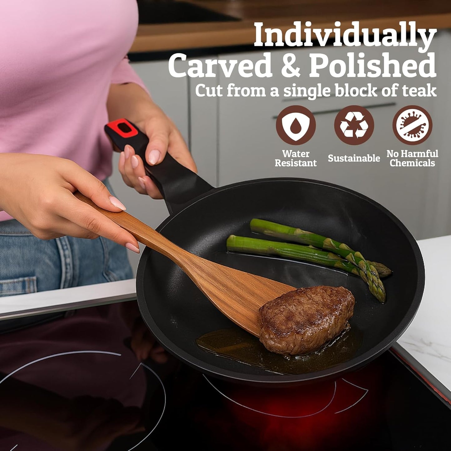 PriorityChef Premium Wooden Spoons for Cooking - 8pc with Utensil Holder, Spoon Rest and Hanging