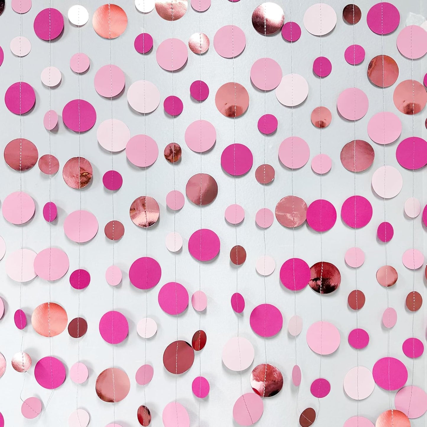Hot Pink Rose Gold Party Decorations Circle Dots Garland Hanging Polka Dot Streamer for Girls