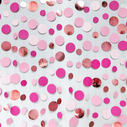 Hot Pink Rose Gold Party Decorations Circle Dots Garland Hanging Polka Dot Streamer for Girls