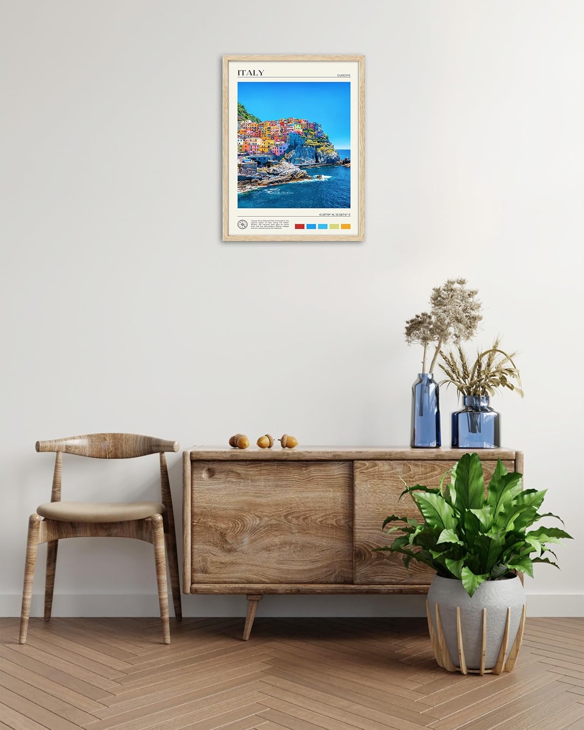 HesenDot Natural OAK Wood Framed Cinque Terre National Park Wall Art,12x16in Italian Natural