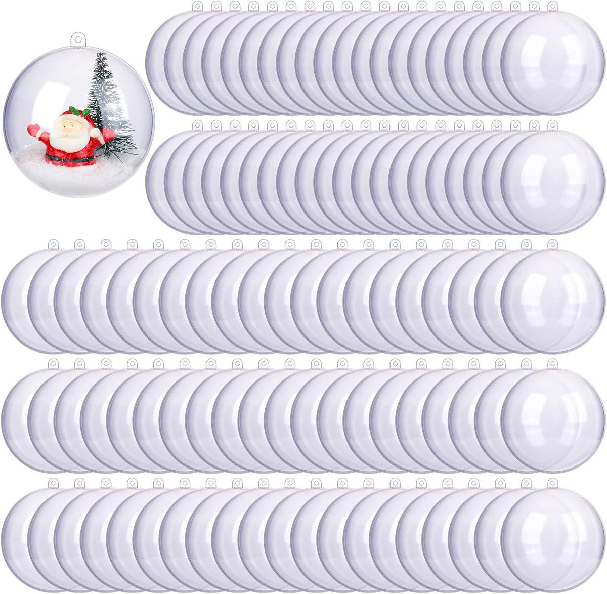 ANVAVO 100 Pieces 80mm Clear Plastic Fillable Ball Ornaments DIY Craft Transparent Baubles