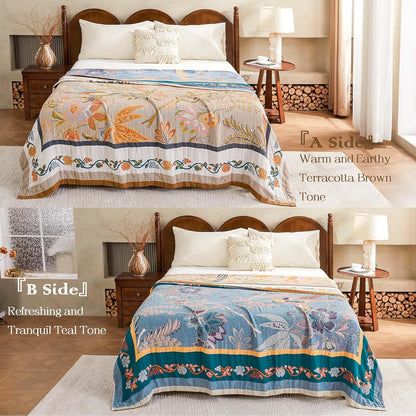 Boho Blanket, 100% Cotton Farmhouse Decorative Throw Blanket, 90"x98" Reversible Bohemian Throw
