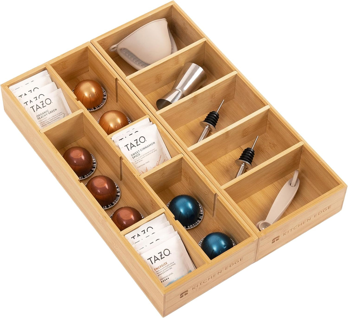 Premium Utensils and Tea Bag Drawer Organizers – 14-Compartment Design with Removable Dividers