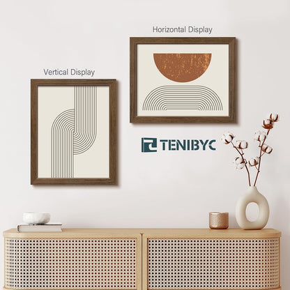 11x14 Picture Frame Set - 3 Pack, Brown Woodgrain, Wood Photo Frame, HD Tempered Glass, Wall