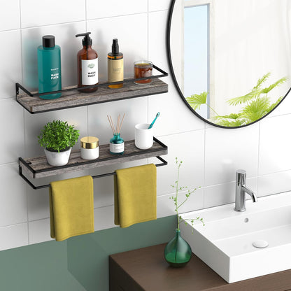 Meangood Floating Shelves Wall Mounted Set of 2, Rustic Wood Wall Storage Shelves for