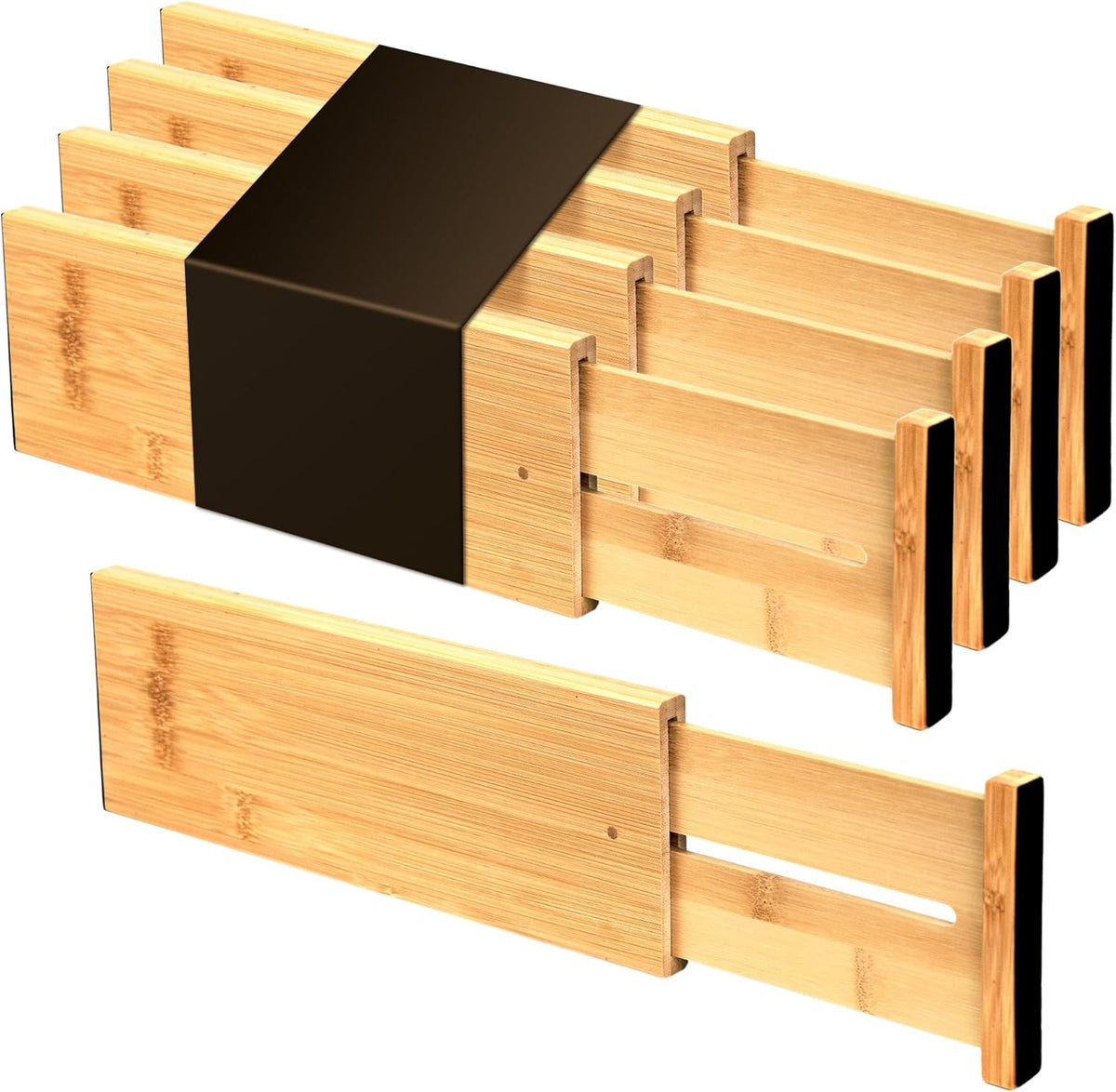 Utoplike Bamboo Dresser Drawer Dividers, 4'' High Adjustable Drawer Organizers for Clothing, Spring