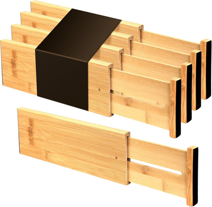 Utoplike Bamboo Dresser Drawer Dividers, 4'' High Adjustable Drawer Organizers for Clothing, Spring