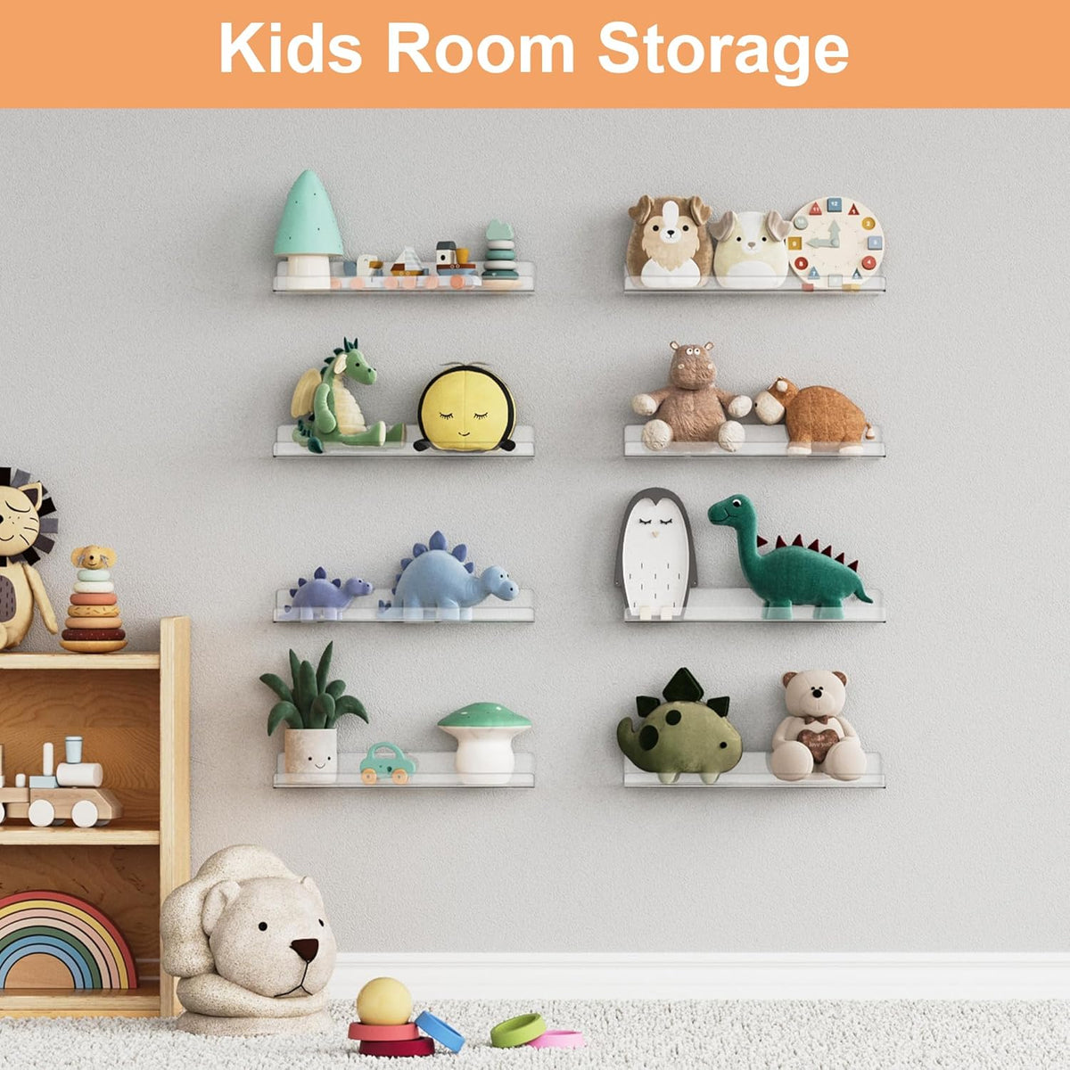 upsimples 8 Pack Acrylic Shelves Wall Organizer and Storage, 15" Display Shelf for Figure, Toy