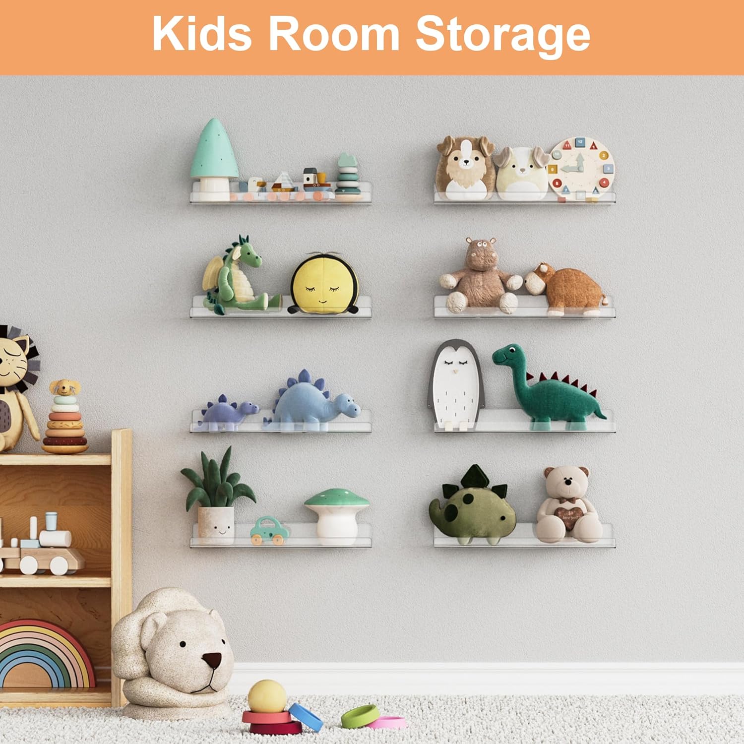 upsimples 8 Pack Acrylic Shelves Wall Organizer and Storage, 15" Display Shelf for Figure, Toy