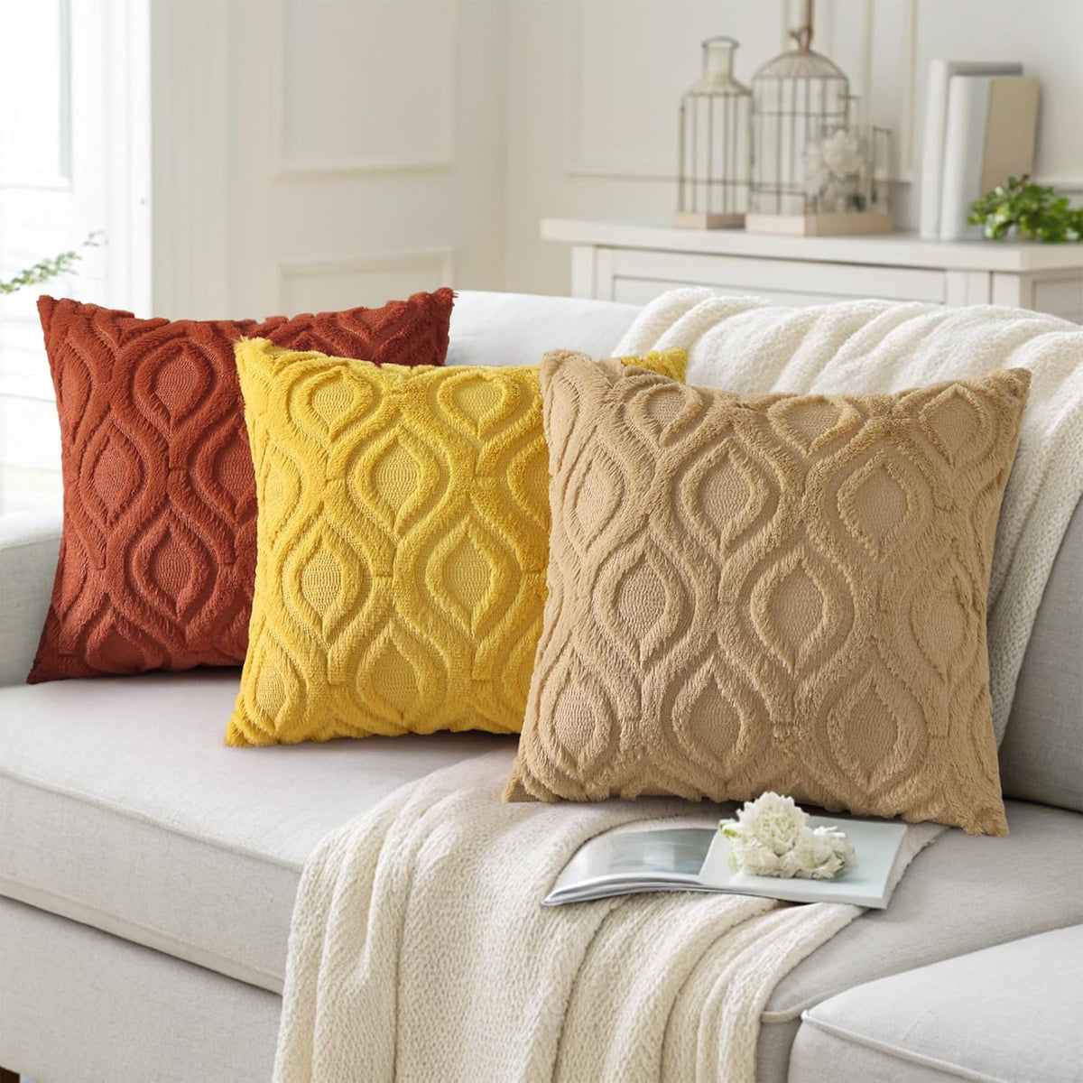 decorUhome Throw Pillow Covers 26x26 Inch Set of 2, Soft Plush Decorative Faux Fur Light Brown