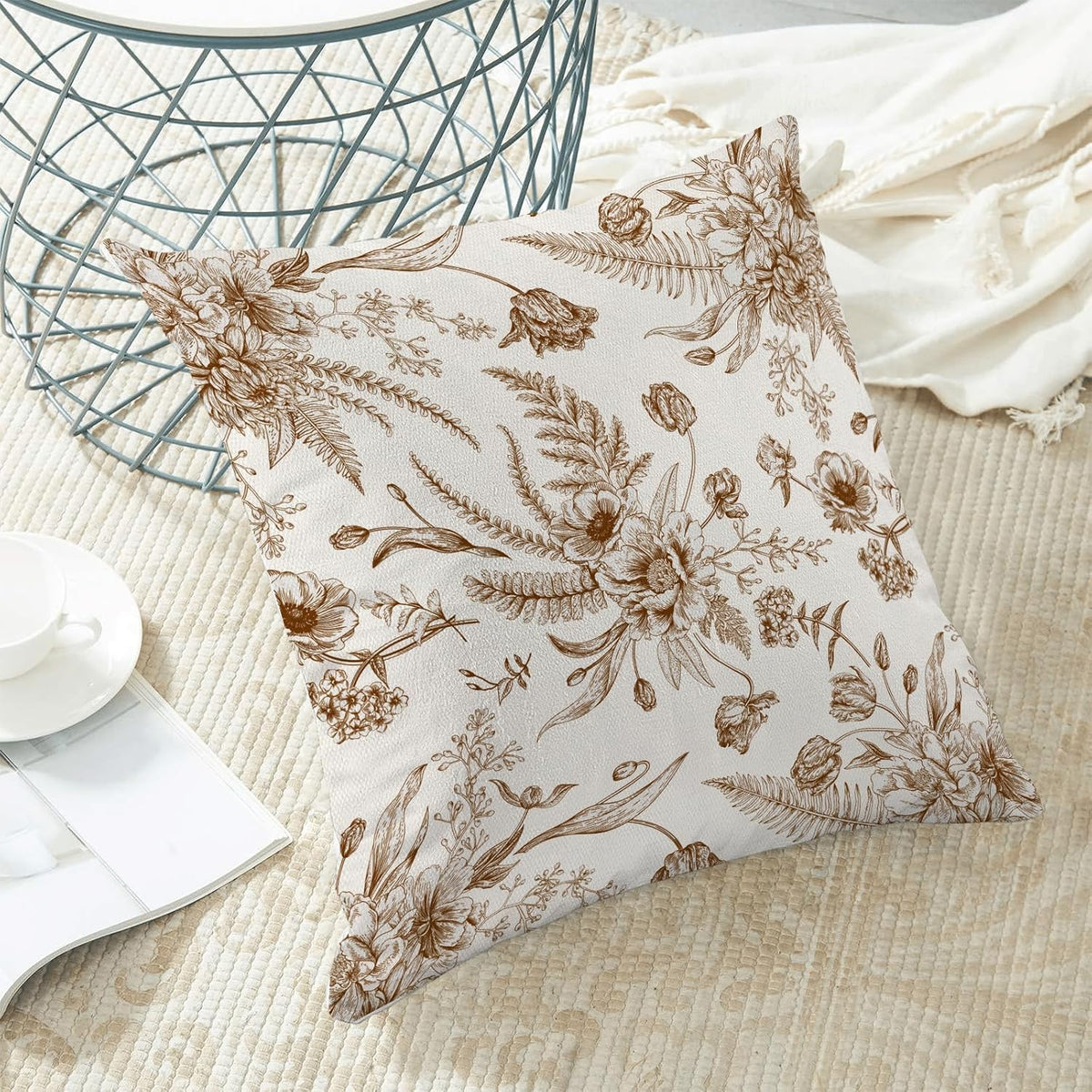 CXMEIFLY Spring Floral Leaves Pillow Covers 16 x 16 Inch Set of 2 for Chinoiserie Flowers Decor