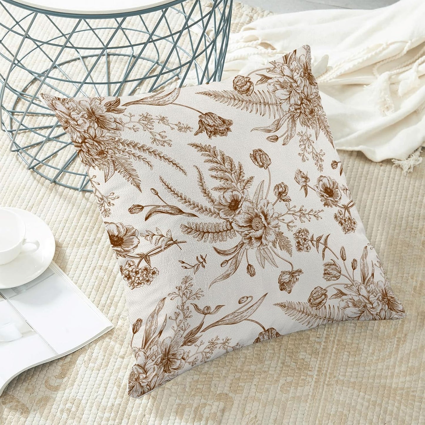 CXMEIFLY Spring Floral Leaves Pillow Covers 18 x 18 Inch Set of 2 for Chinoiserie Flowers Decor