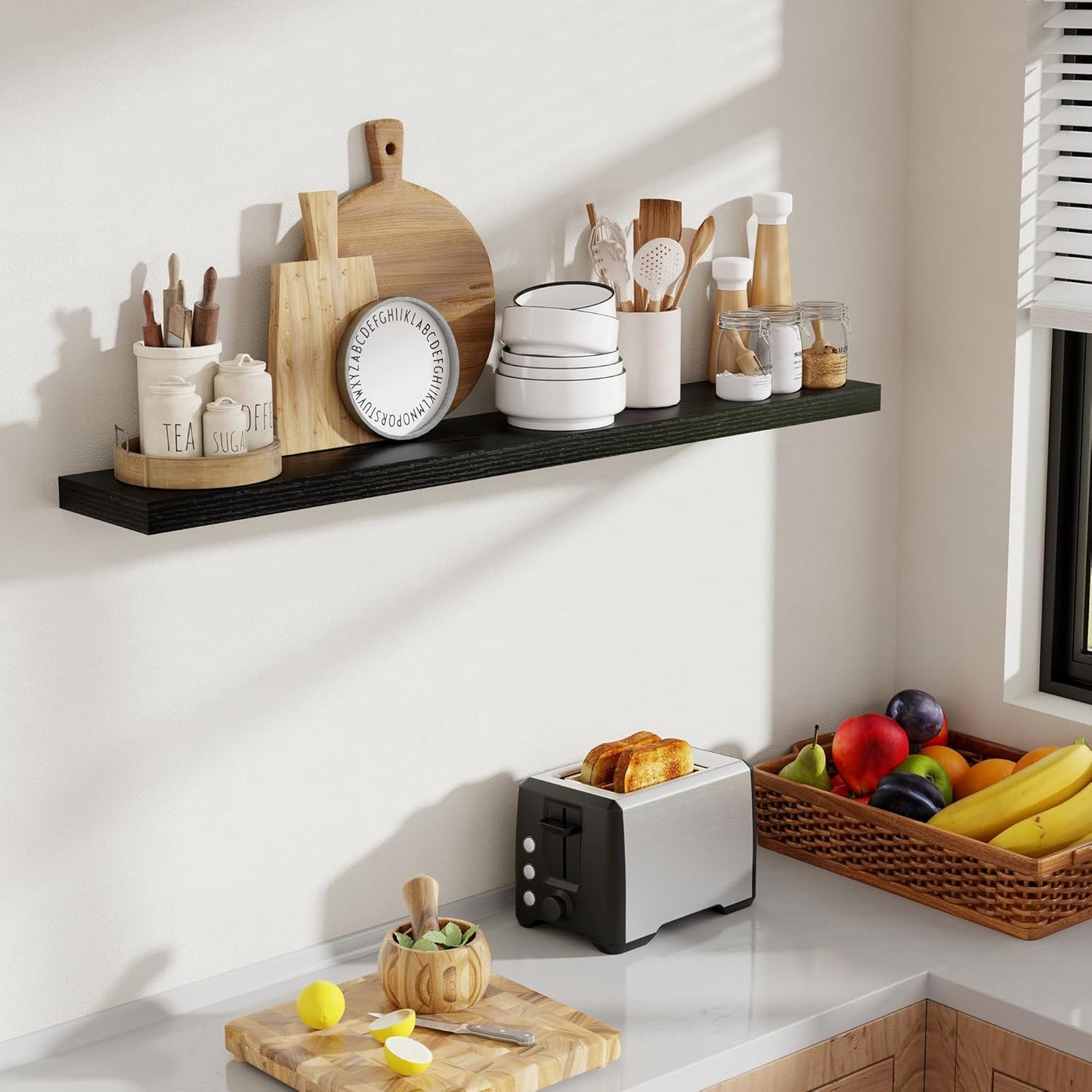 48 Inch Floating Shelves, 8 Inch Deep Floating Shelves for Wall, Hanging Shelf with Invisible