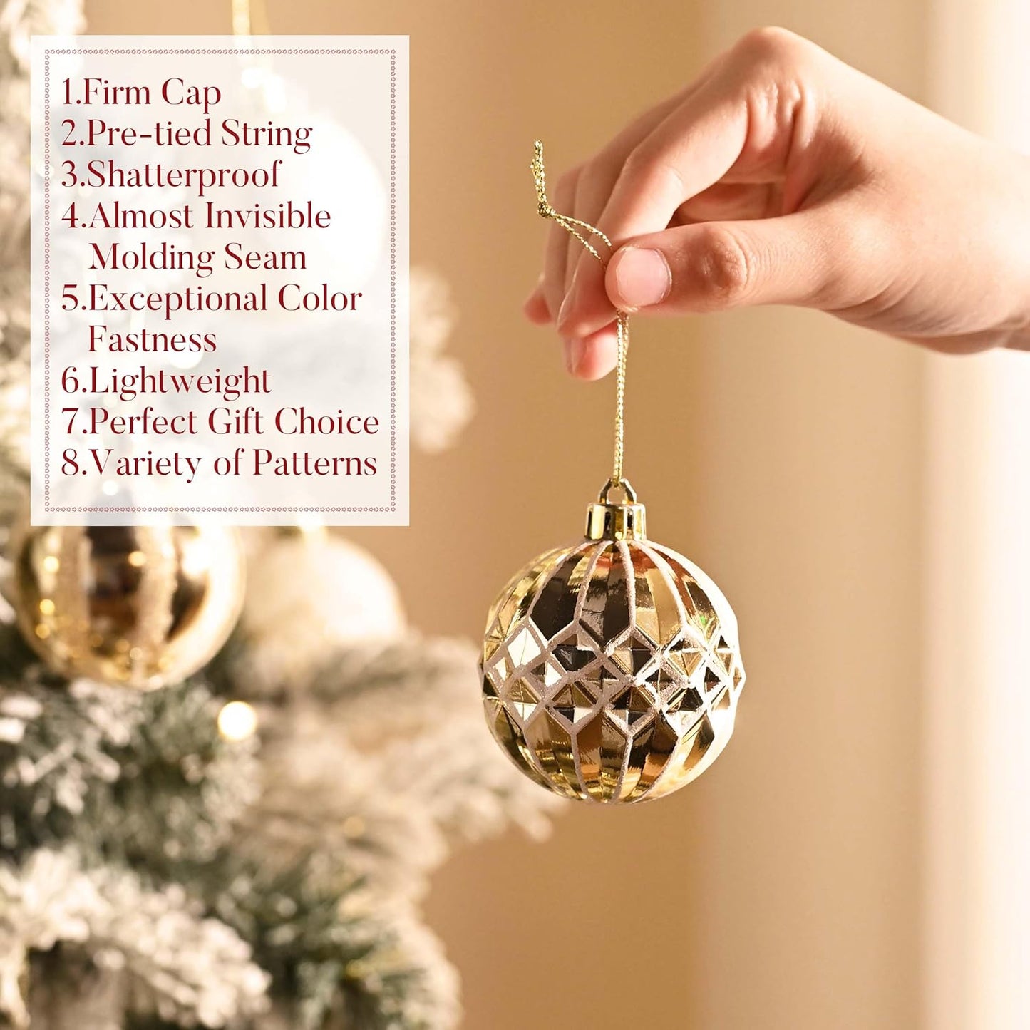 Valery Madelyn Christmas Ornaments Set, 30ct 2.36 Inches White and Gold Shatterproof Christmas Tree