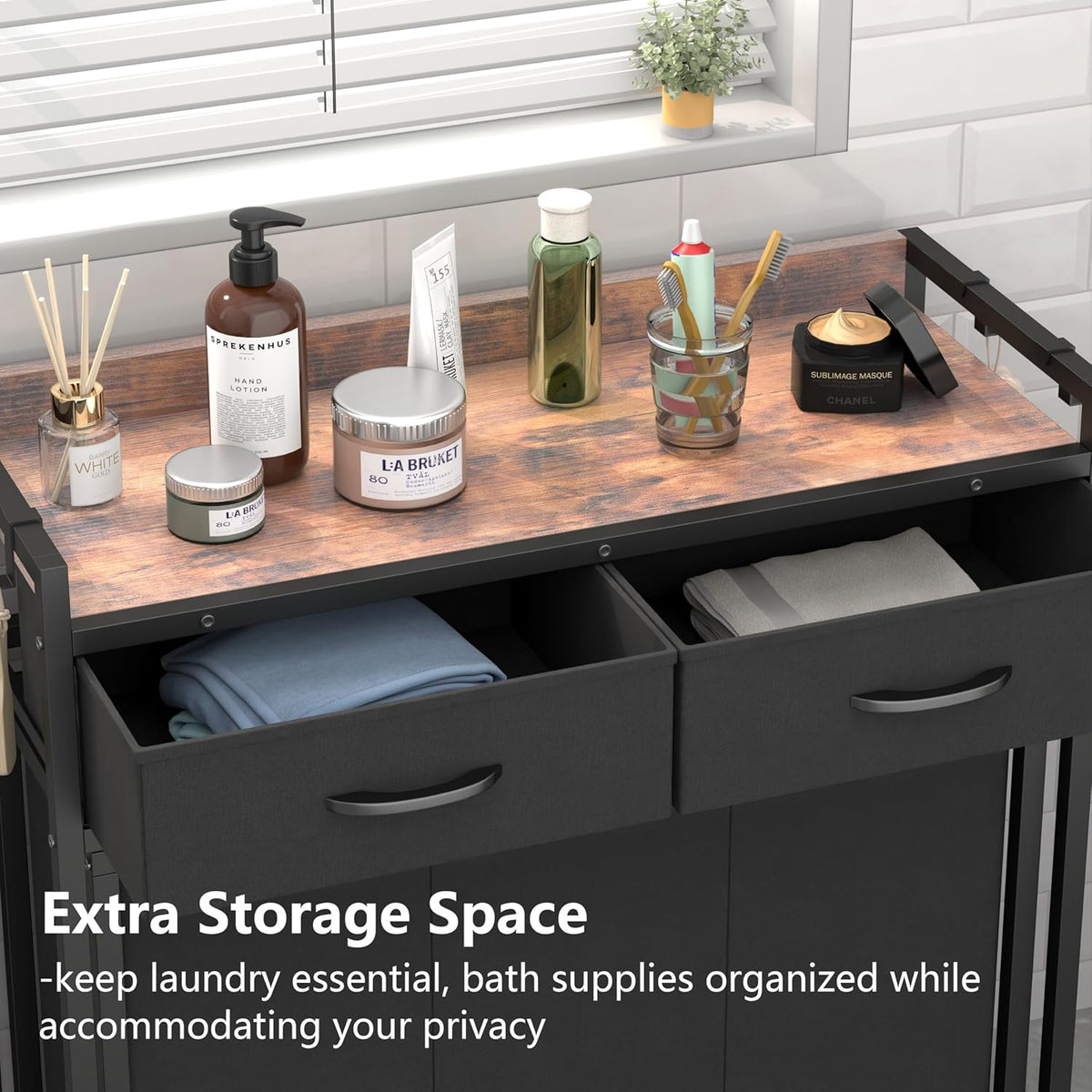 Laundry Hamper Laundry Basket with 3 Section Pull-Out Rolling Bags, Laundry Sorter for Organization