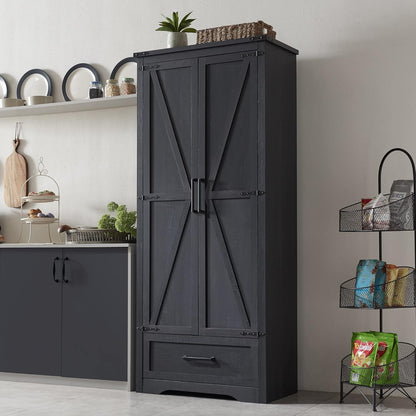 Farmhouse Kitchen Pantry Cabinet - 72" Tall Large Wood Kitchen Storage Cabinets with Adjustable