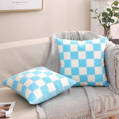 Alysheer Checkered Embroidered Decorative Throw Pillow Covers 18"x 18" Set of 2, Classic Accent