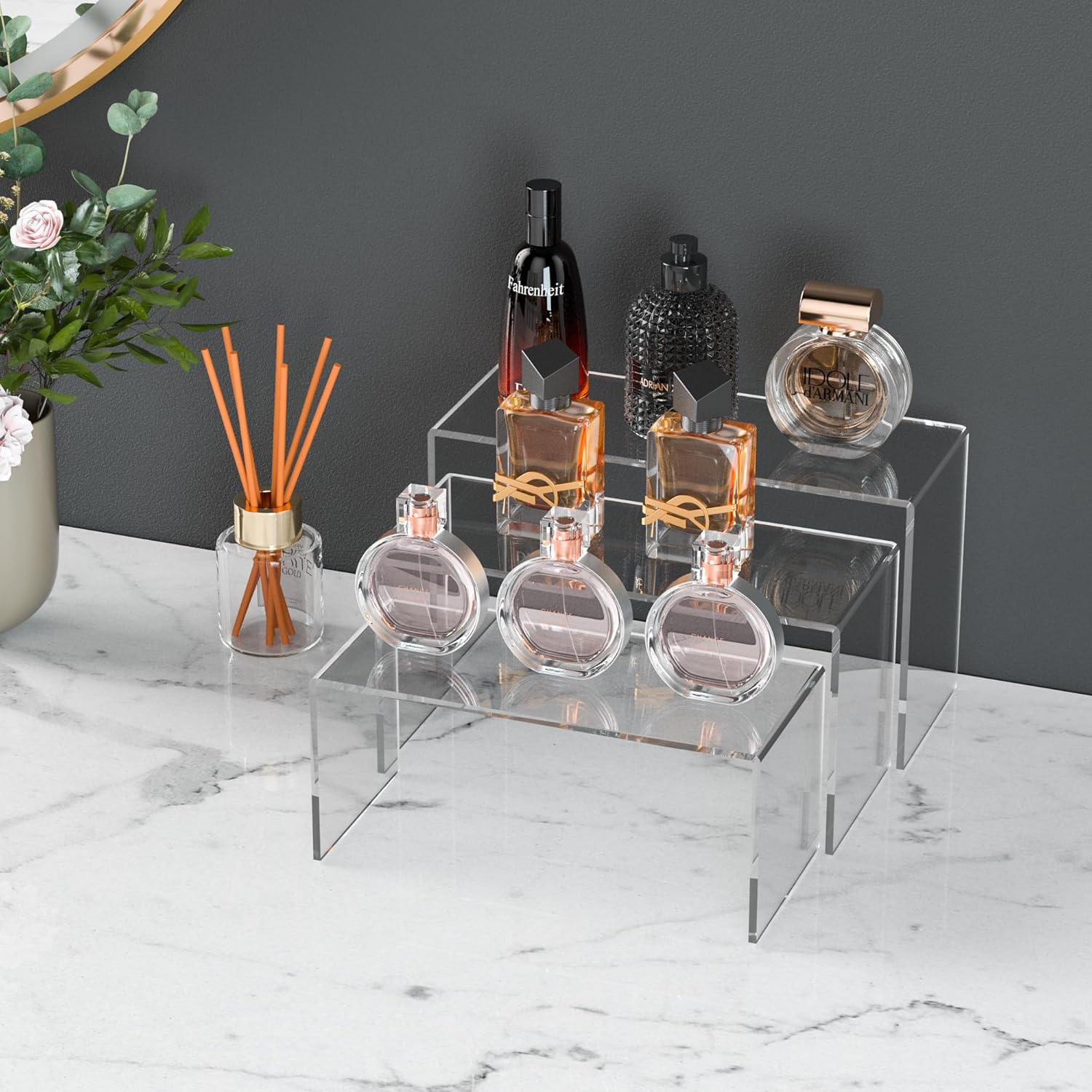 9x9.5x10 Inch Clear Display Risers Shelf 3pcs, Countertop Rectangular Acrylic Display Stands for