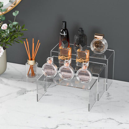 9x9.5x10 Inch Clear Display Risers Shelf 3pcs, Countertop Rectangular Acrylic Display Stands for