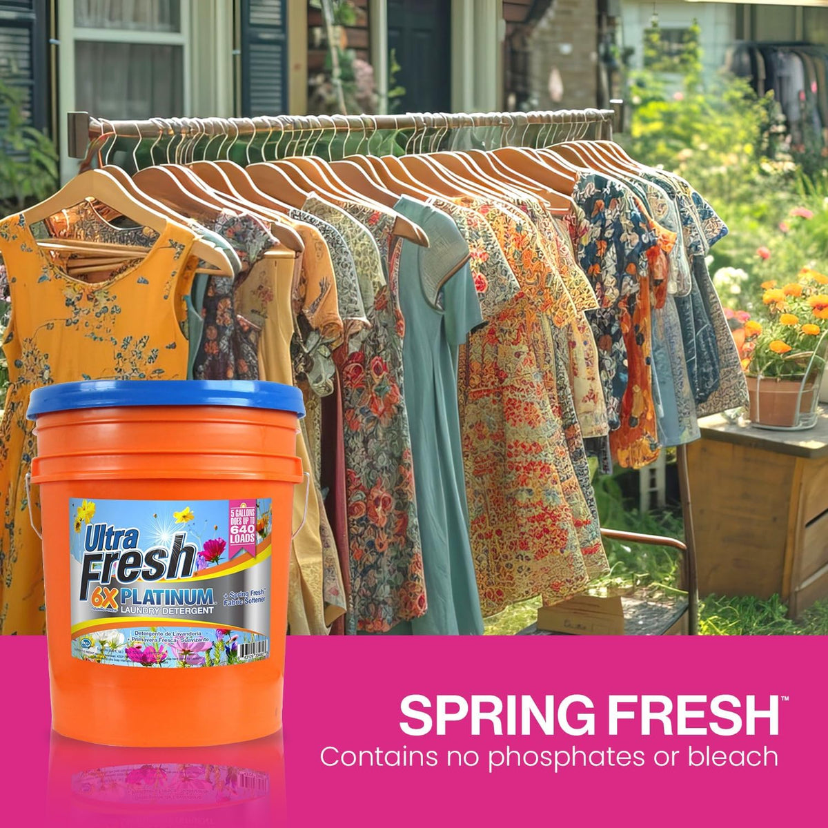 Ultra Fresh 5 Gallon Liquid Laundry Detergent Washing Soap with Spring Fresh Fabric Softener for