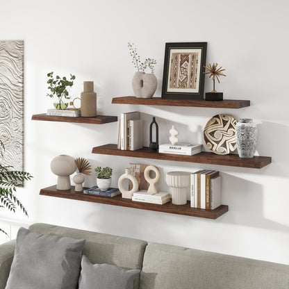 RICHFOCUS Live Edge Elm Floating Shelves - 24" W x 9.3" D Rustic Solid Wood Wall Shelves with