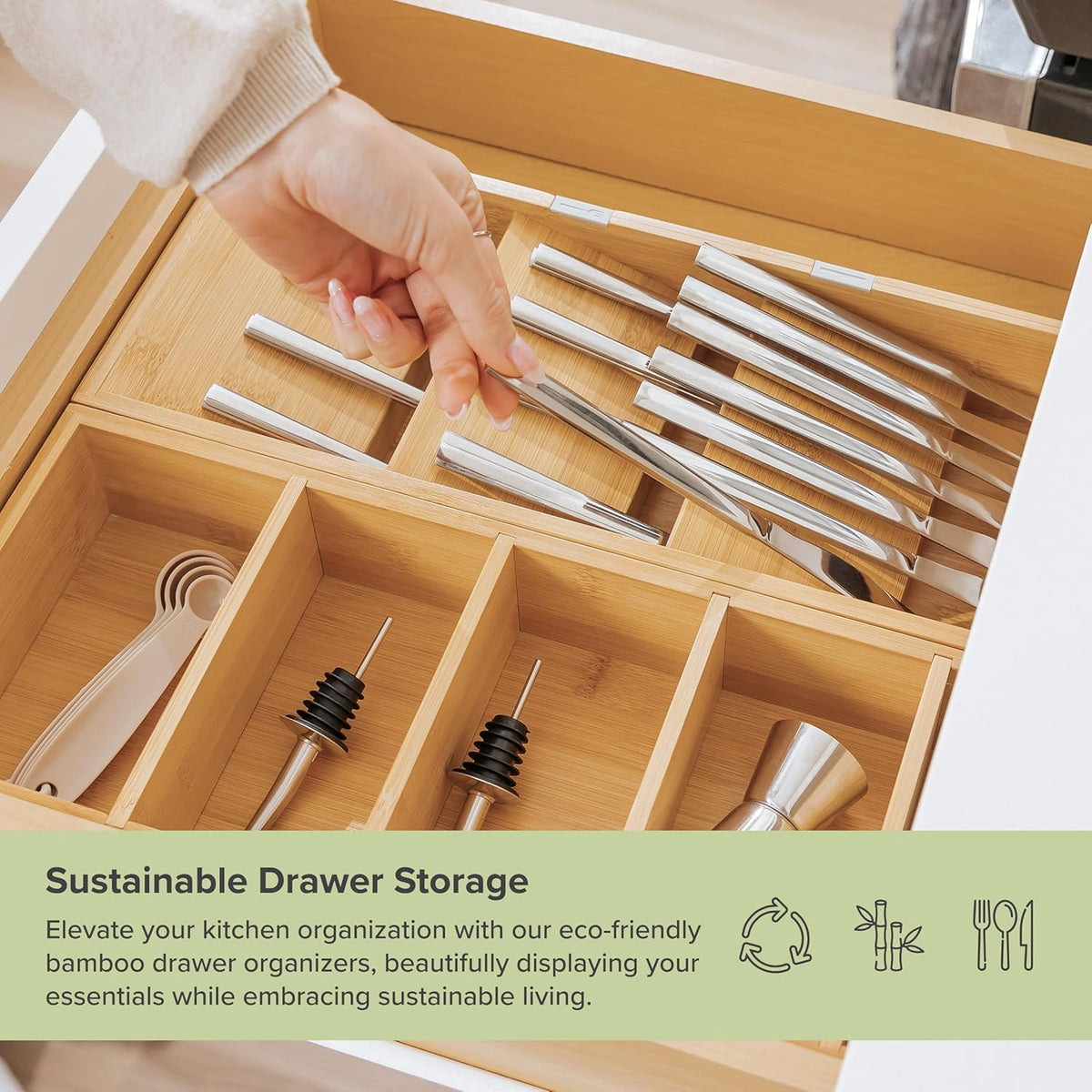 Premium Silverware and Utensil Drawer Organizers – Slanted 3-Compartment and 5-Compartment Design