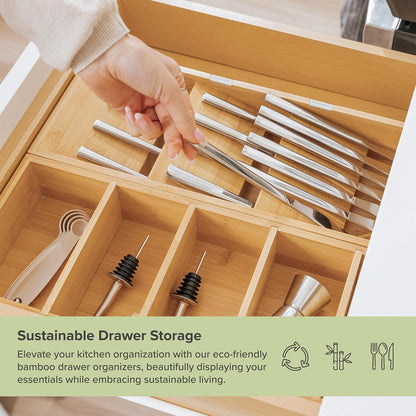 Premium Silverware and Utensil Drawer Organizers – Slanted 3-Compartment and 5-Compartment Design