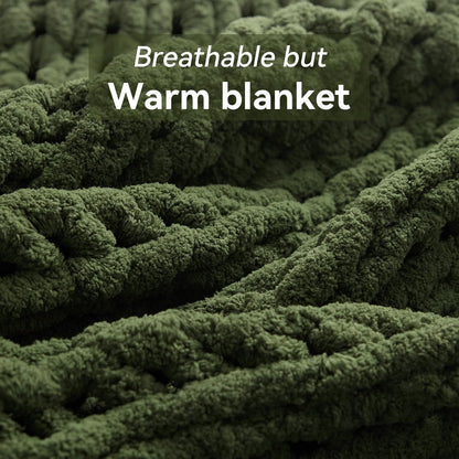 Chunky Knit Throw Blanket, 30''*40'' Knitted Throw Chenille Yarn for Bed Couch, Handmade Green