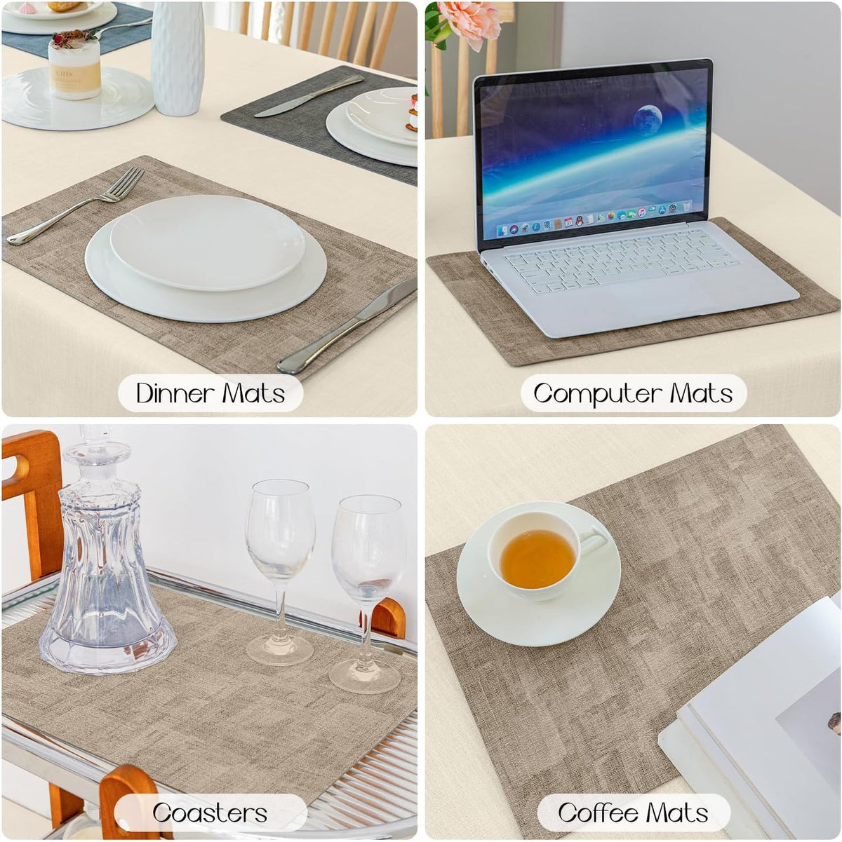 Romanstile Reversible Vinyl Placemats Set of 8, Faux Leather 100% Waterproof Oil-Proof Wipeable