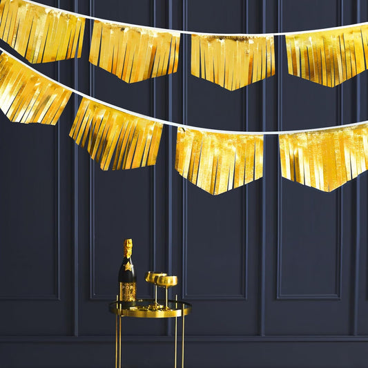Gold Tassel Banner Double Sided Metallic Fabric Pennant Bunting Flag Garland for Graduation