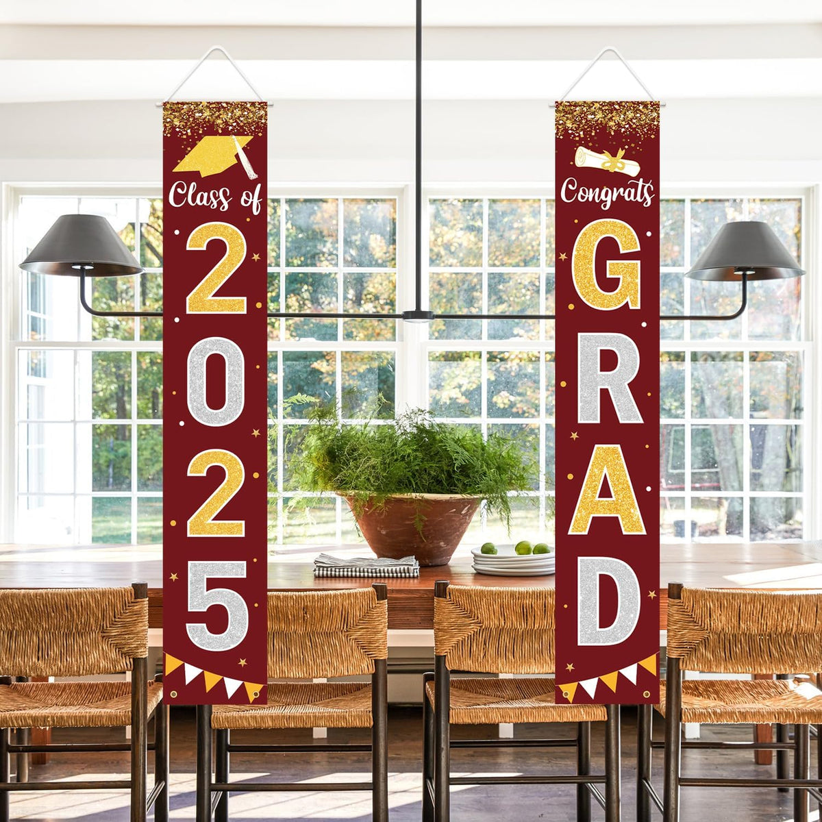 Graduation Decorations 2025 GRAD Banner Maroon Porch Door Sign Welcome Banner For Indoor Outdoor