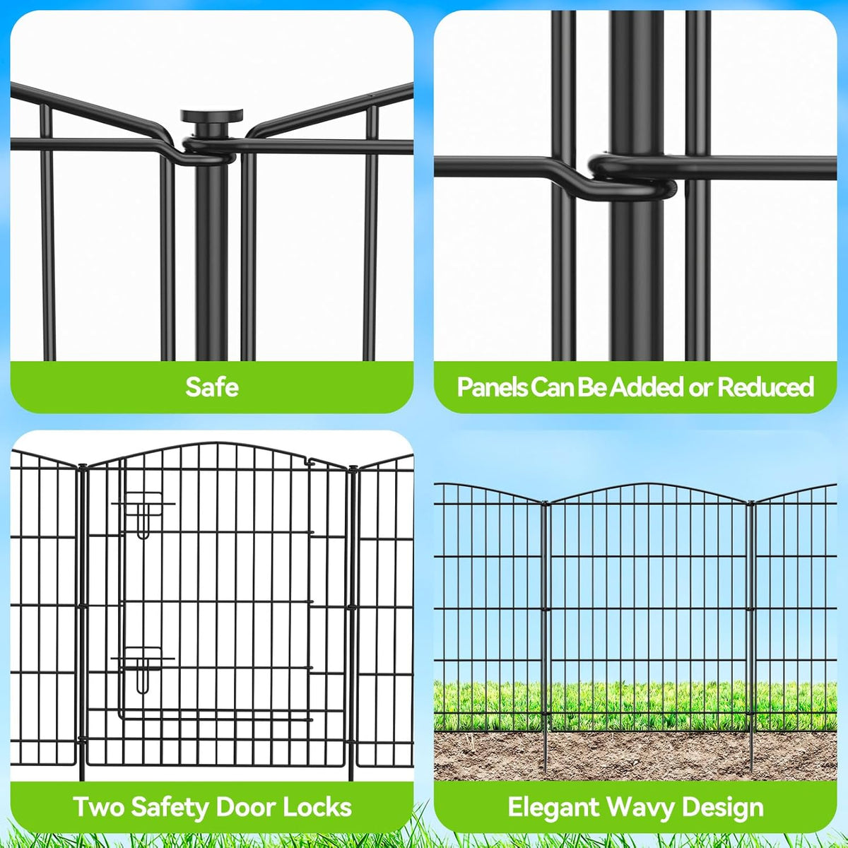 INJOPEXI Garden Fence 12 Panels 23.6ft (L)×30in (H) Decorative Garden Fences with 11 Panels + 1