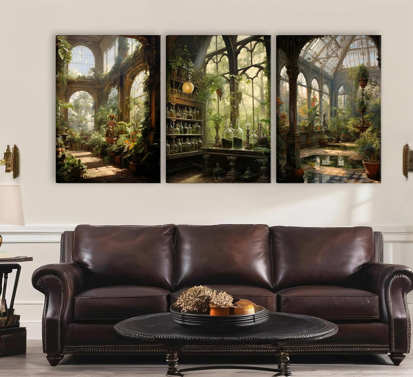 3pcs Framed William Morris Green Plants Canvas Wall Art Medieval Castle Posters Prints Gothictalian