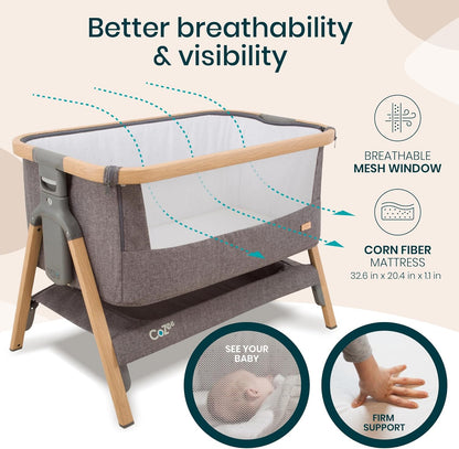 CoZee® 2-in-1 Baby Bassinet & Bedside Sleeper - Fast-Folding Bedside Bassinet, Baby Crib with 6