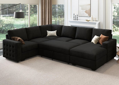 HONBAY Sectional Sleeper Sofa with Pull Out Bed U-Shape Sectional Couch with Storage Chaise 6