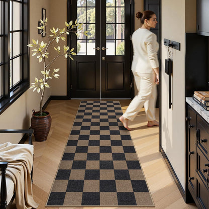 Lahome Checkered Easy Jute 2x8 Runner Rug, Washable Kitchen Runner Rug Non Slip for Entryway