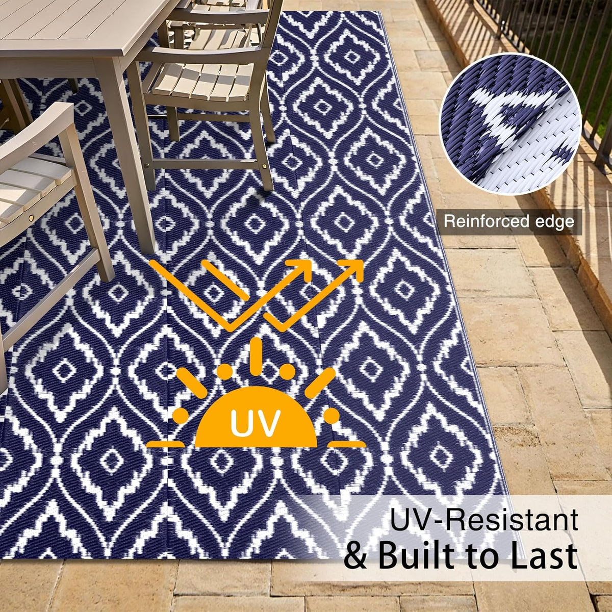 OLANLY Outdoor Rug 5x8 ft Waterproof, Outdoor Plastic Straw Rug with Geometric Pattern Clearance