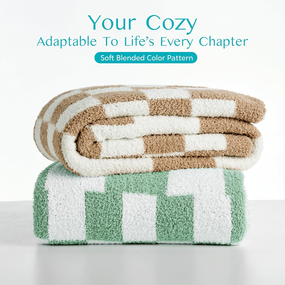 Joiedomi Twin Blanket for Couch Bed, Checkered Knitted Blankets Gifts for Women Mom Girls, Cozy